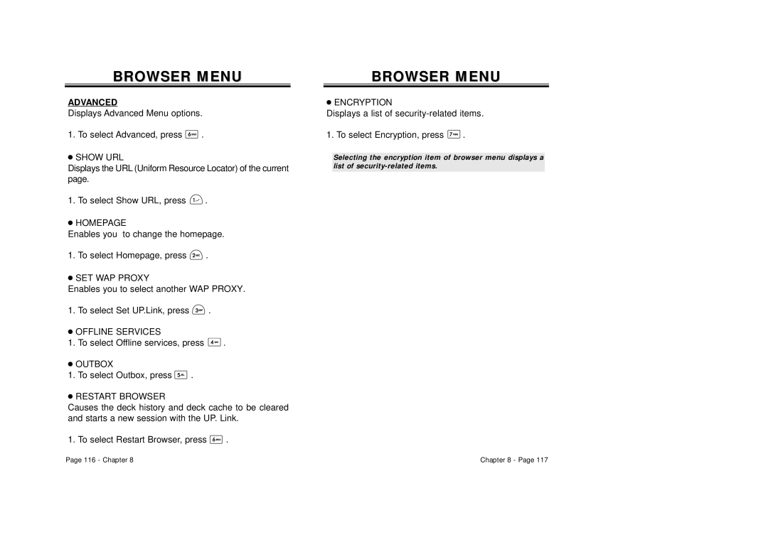 Audiovox CDM-8500 owner manual Browser Menu, Advanced 