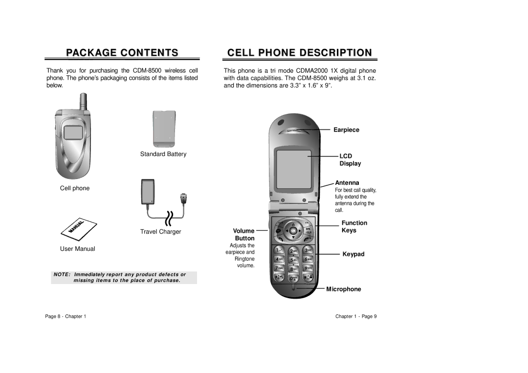 Audiovox CDM-8500 owner manual Package Contents 