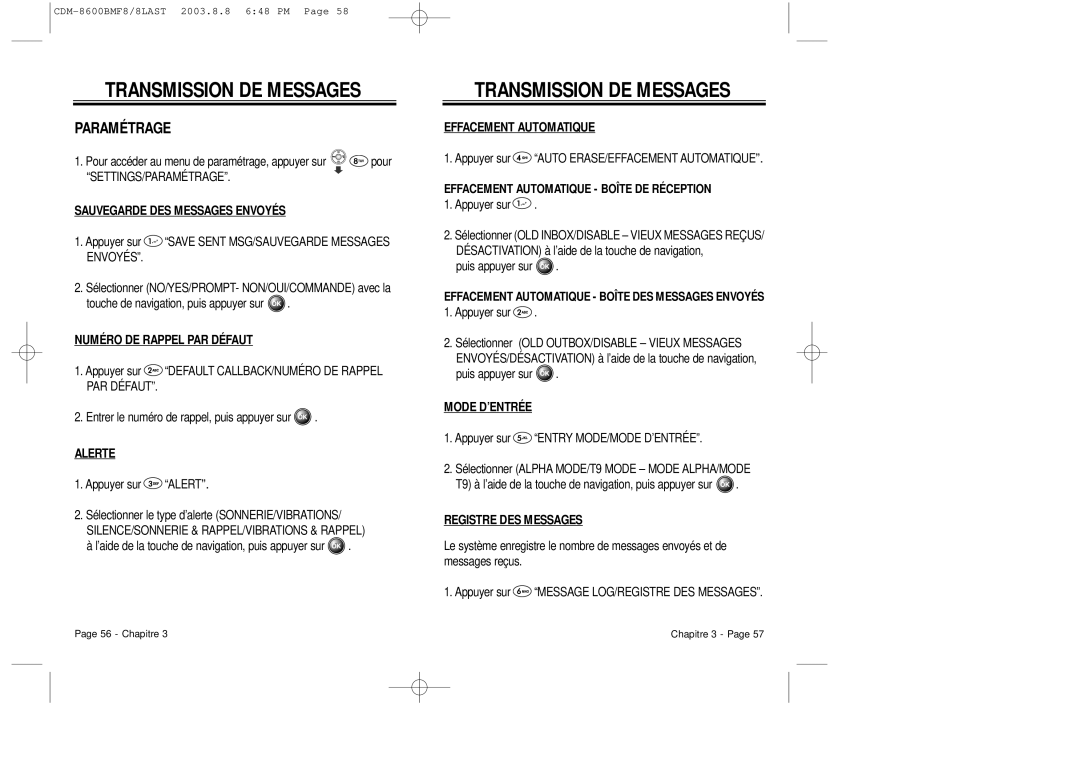 Audiovox CDM 8600 owner manual Paramétrage 