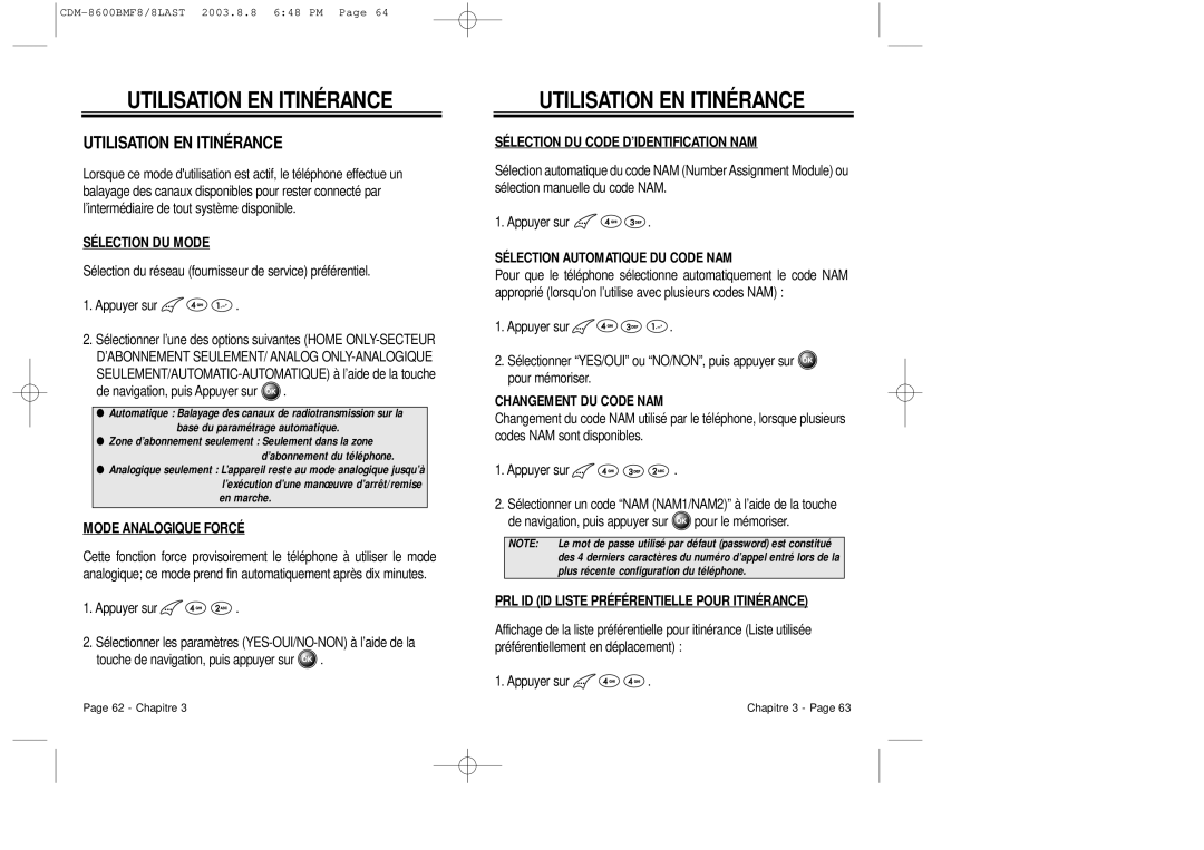 Audiovox CDM 8600 owner manual Utilisation EN Itinérance 