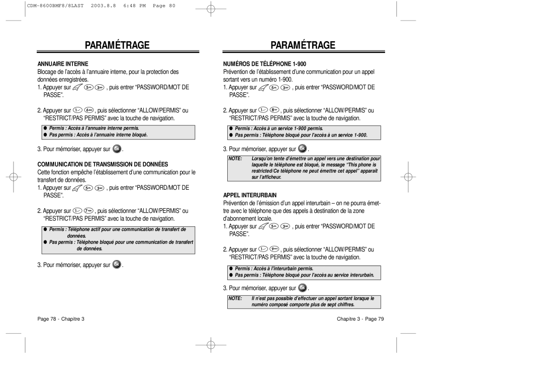 Audiovox CDM 8600 Annuaire Interne, Communication DE Transmission DE Données, Numéros DE Téléphone, Appel Interurbain 