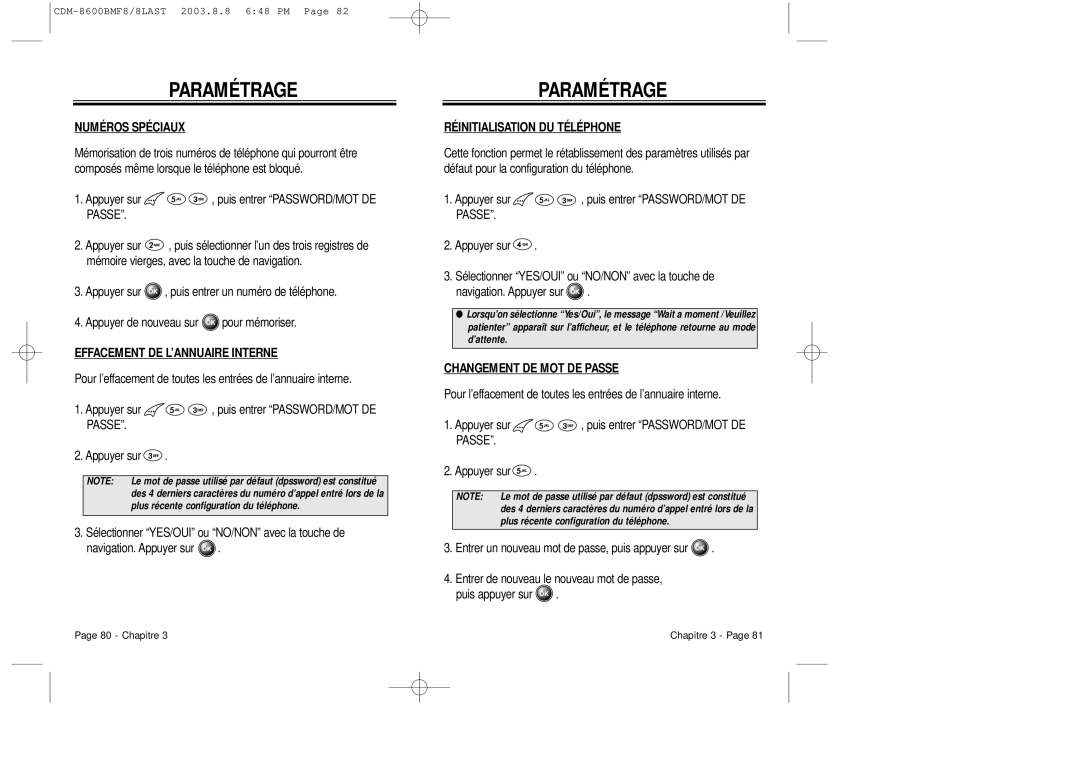 Audiovox CDM 8600 owner manual Numéros Spéciaux, Effacement DE L’ANNUAIRE Interne, Réinitialisation DU Téléphone 