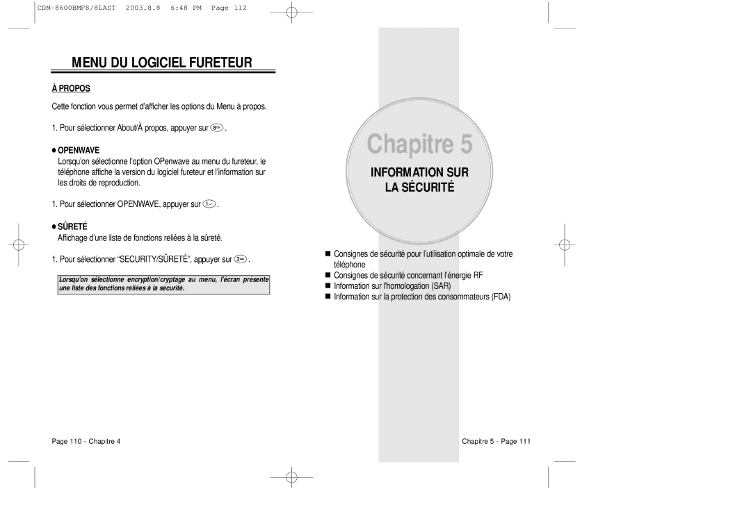 Audiovox CDM 8600 owner manual Information SUR LA Sécurité, Propos 