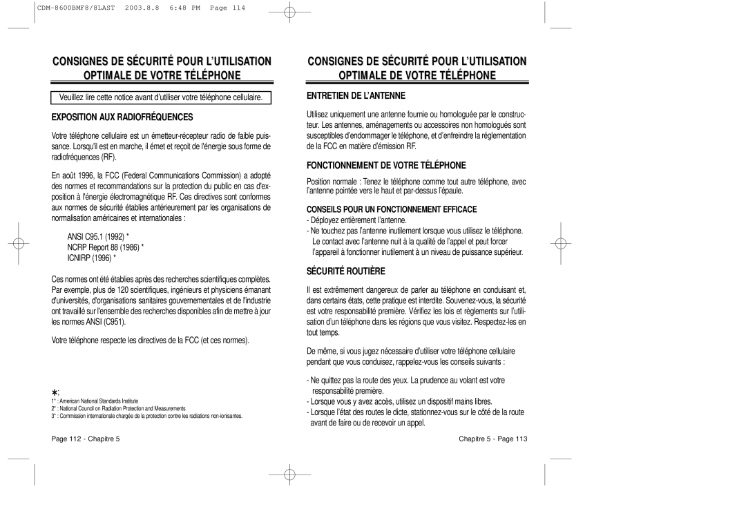 Audiovox CDM 8600 owner manual Exposition AUX Radiofréquences 