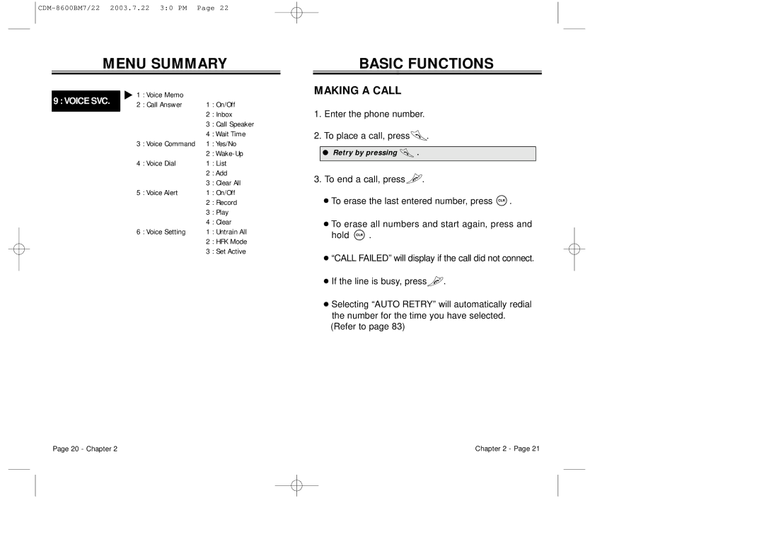 Audiovox CDM 8600 owner manual Basic Functions, Making a Call 