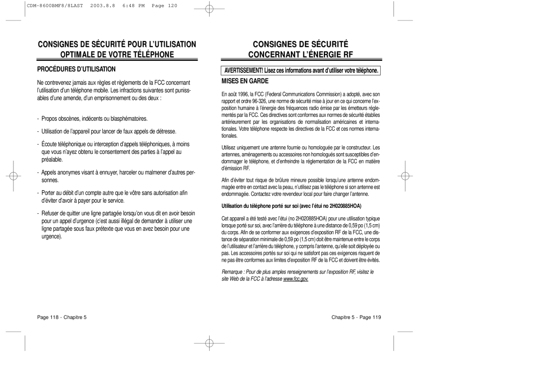 Audiovox CDM 8600 owner manual Consignes DE Sécurité Concernant L’ÉNERGIE RF 