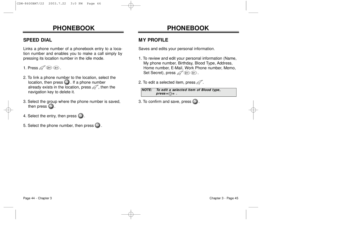 Audiovox CDM 8600 owner manual Speed Dial, MY Profile 