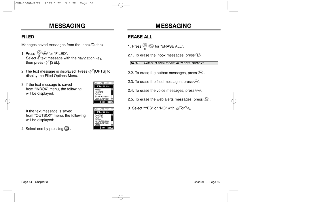 Audiovox CDM 8600 owner manual Filed, Erase ALL 