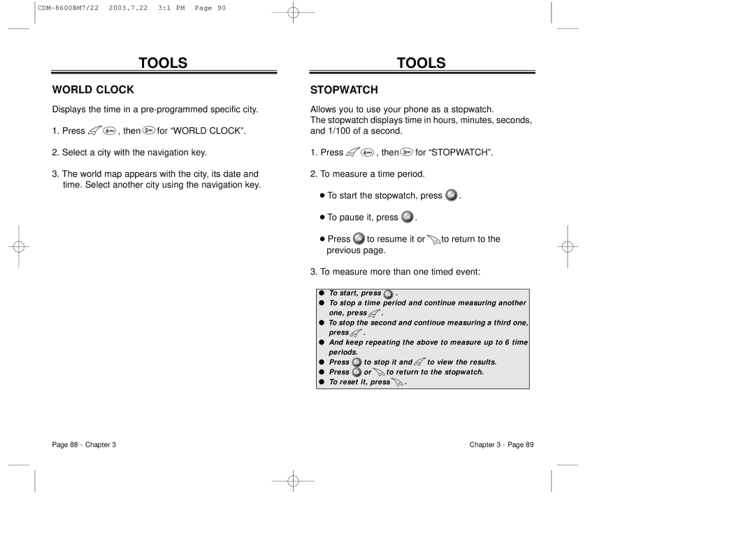 Audiovox CDM 8600 owner manual World Clock, Stopwatch 