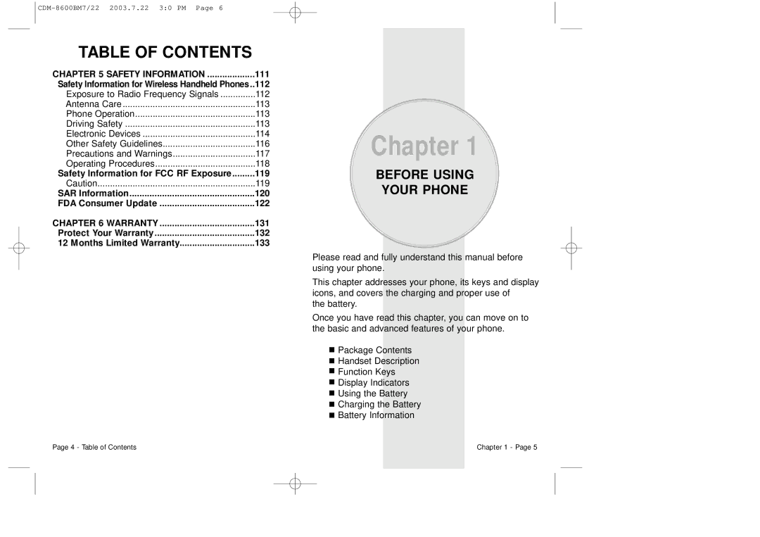 Audiovox CDM 8600 owner manual Chapter 