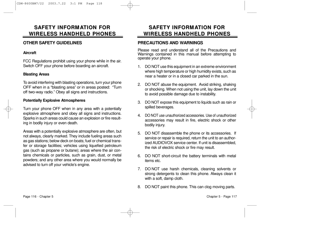 Audiovox CDM 8600 owner manual Other Safety Guidelines 