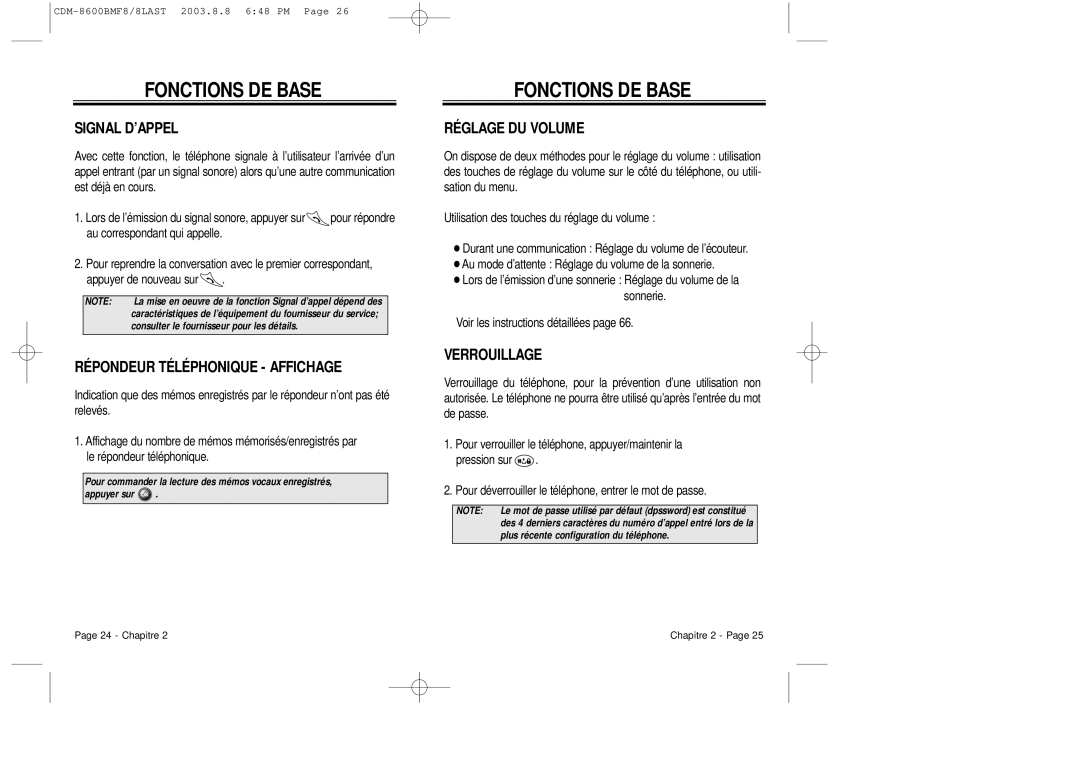 Audiovox CDM 8600 owner manual Signal D’APPEL, Répondeur Téléphonique Affichage, Réglage DU Volume, Verrouillage 