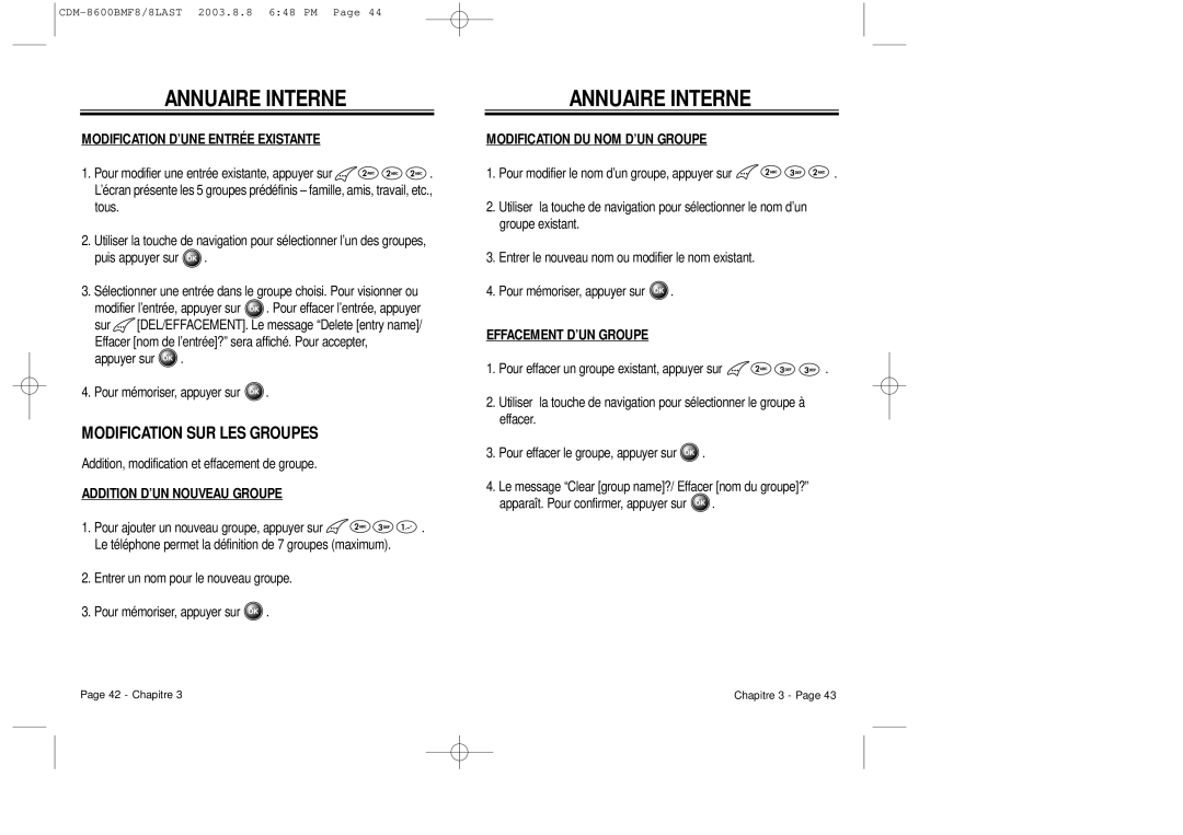 Audiovox CDM 8600 Modification SUR LES Groupes, Modification D’UNE Entrée Existante, Addition D’UN Nouveau Groupe 