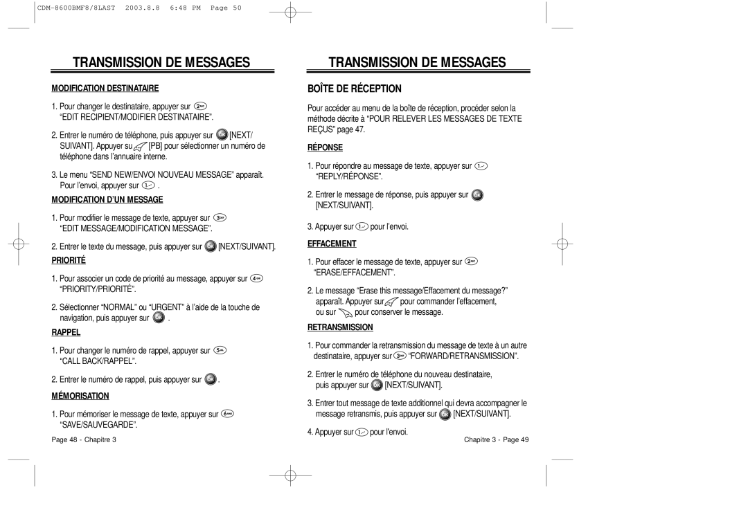 Audiovox CDM 8600 owner manual Boîte DE Réception 