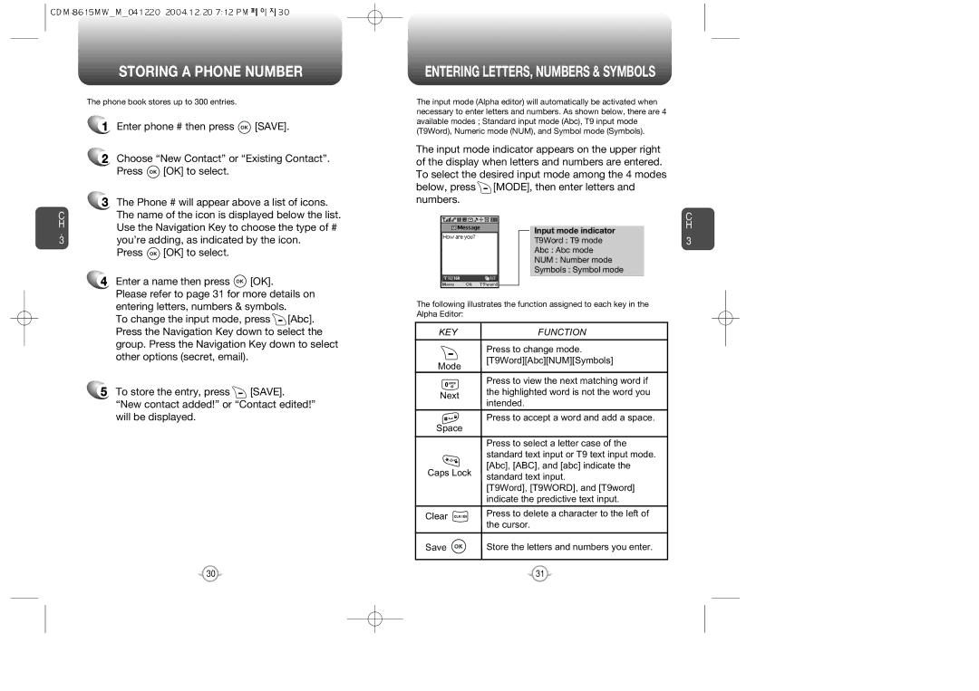 Audiovox CDM-8615 manual Storing a Phone Number, Entering LETTERS, Numbers & Symbols 