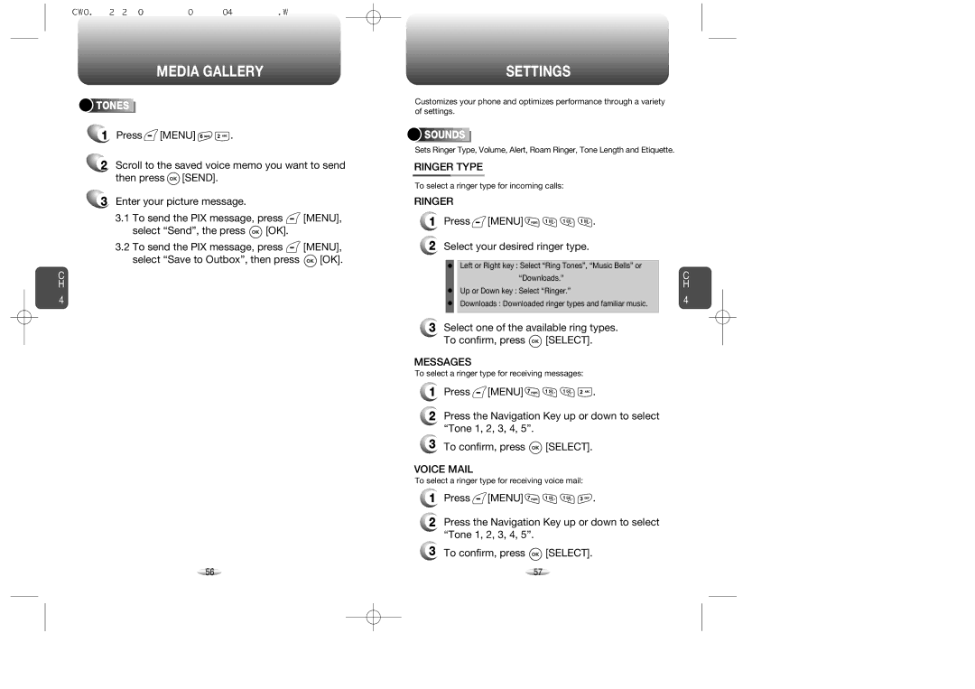 Audiovox CDM-8615 manual Settings, Ringer Type, Messages, Voice Mail 