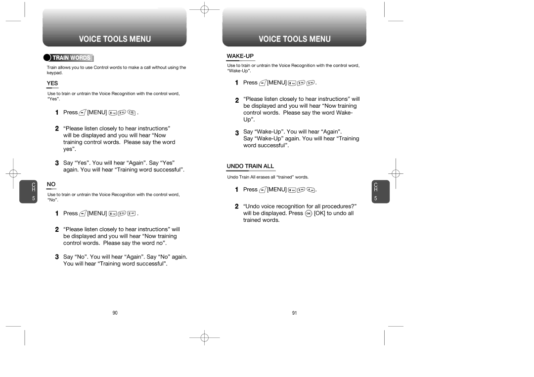 Audiovox CDM-8615 manual Yes, Wake-Up, Undo Train ALL, Train Words 