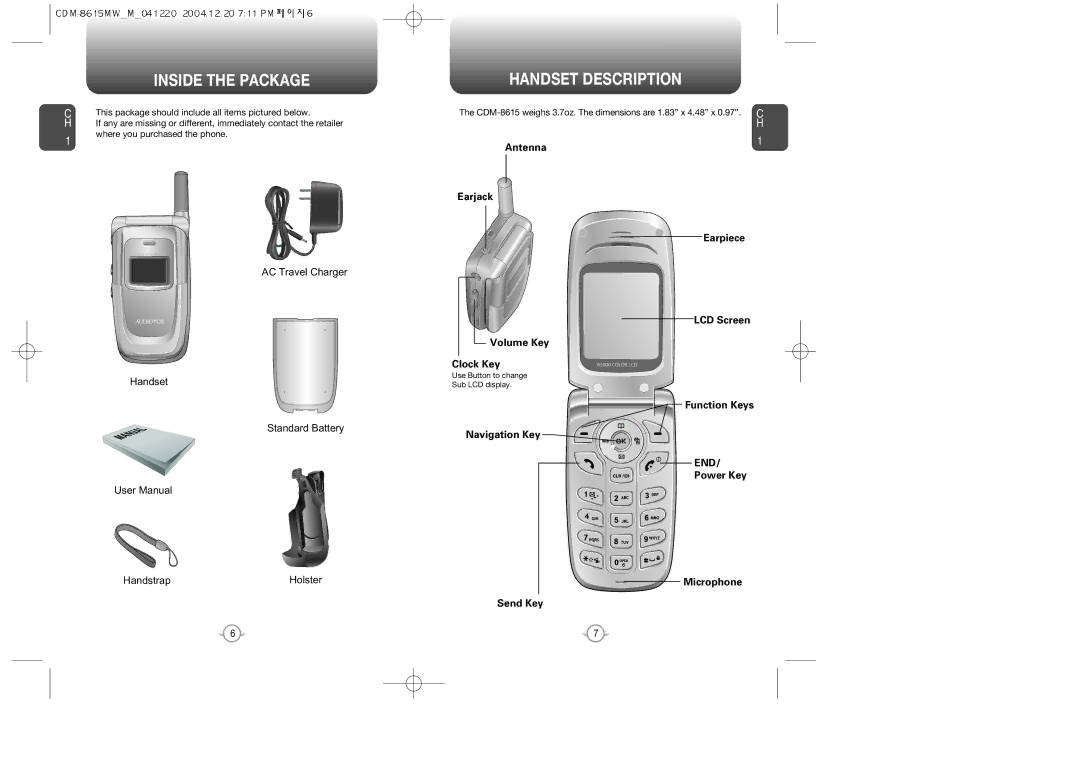 Audiovox CDM-8615 manual Inside the Package, Handset Description 