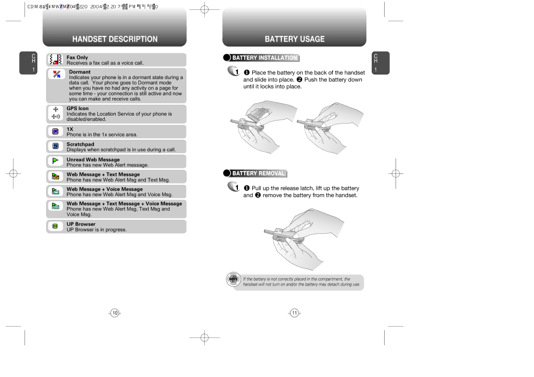 Audiovox CDM-8615 manual Battery Usage, Fax Only, Battery Removal 