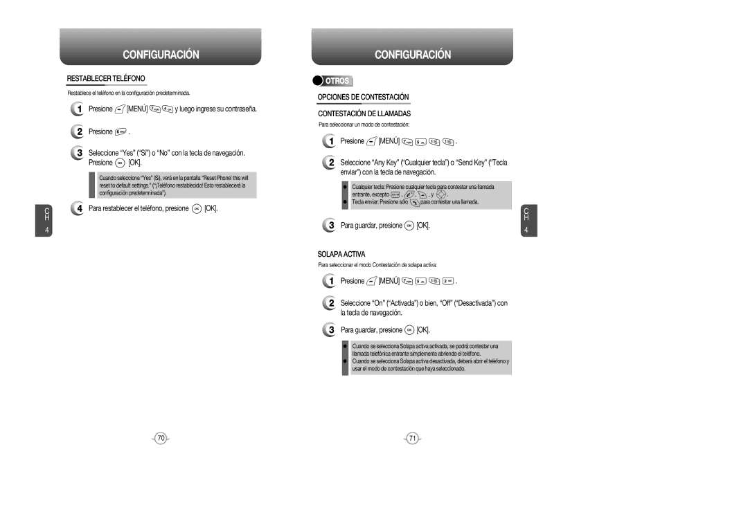 Audiovox CDM 8615 manual Restablecer Teléfono, Para restablecer el teléfono, presione OK, Otros, Solapa Activa 