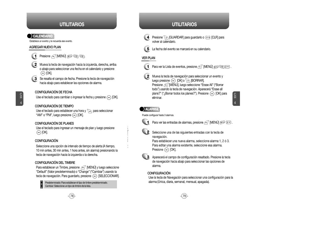 Audiovox CDM 8615 manual Utilitarios, Calendario, Alarma 