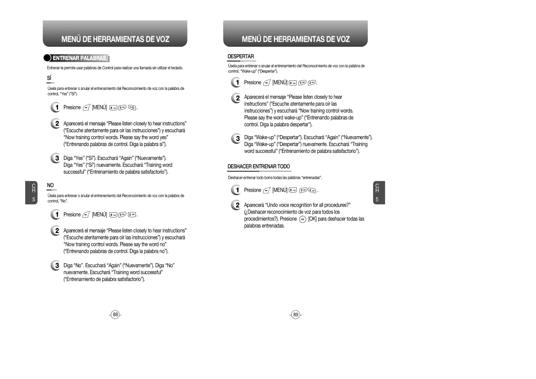 Audiovox CDM 8615 manual Entrenar Palabras, Despertar, Deshacer Entrenar Todo 