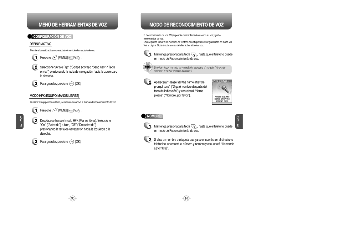 Audiovox CDM 8615 manual Modo DE Reconocimiento DE VOZ, Configuración DE VOZ, Definir Activo, Modo HFK Equipo Manos Libres 