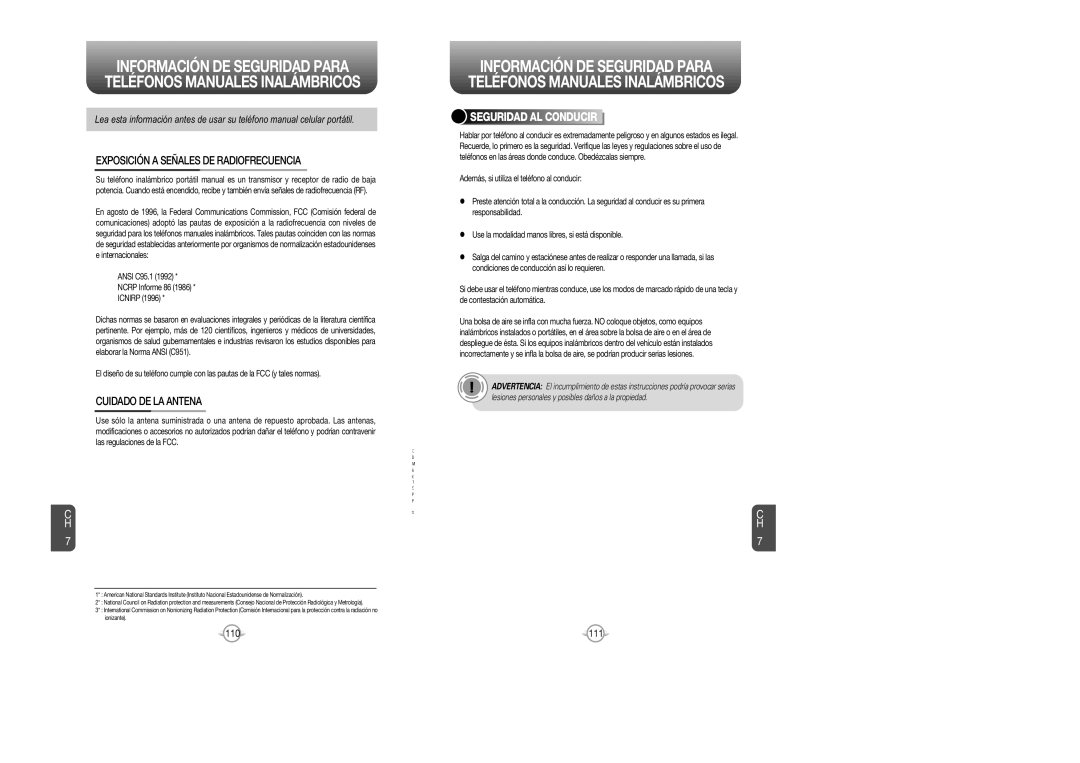 Audiovox CDM 8615 manual Exposición a Señales DE Radiofrecuencia, Cuidado DE LA Antena, Seguridad AL Conducir 