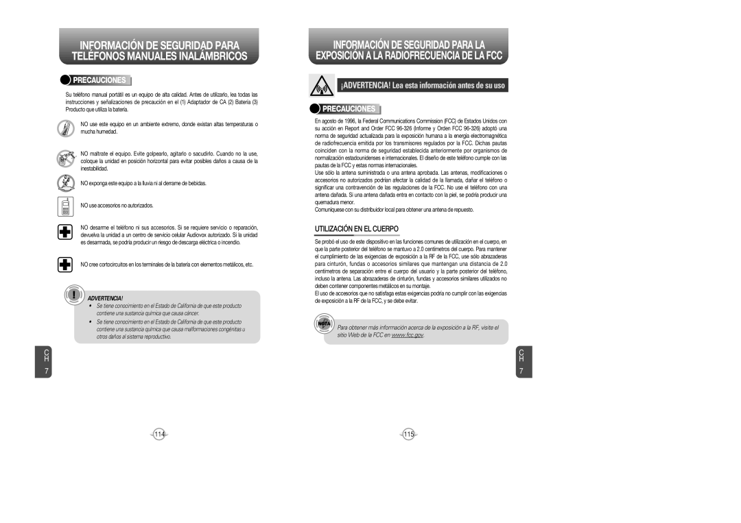 Audiovox CDM 8615 manual Precauciones, Utilización EN EL Cuerpo 