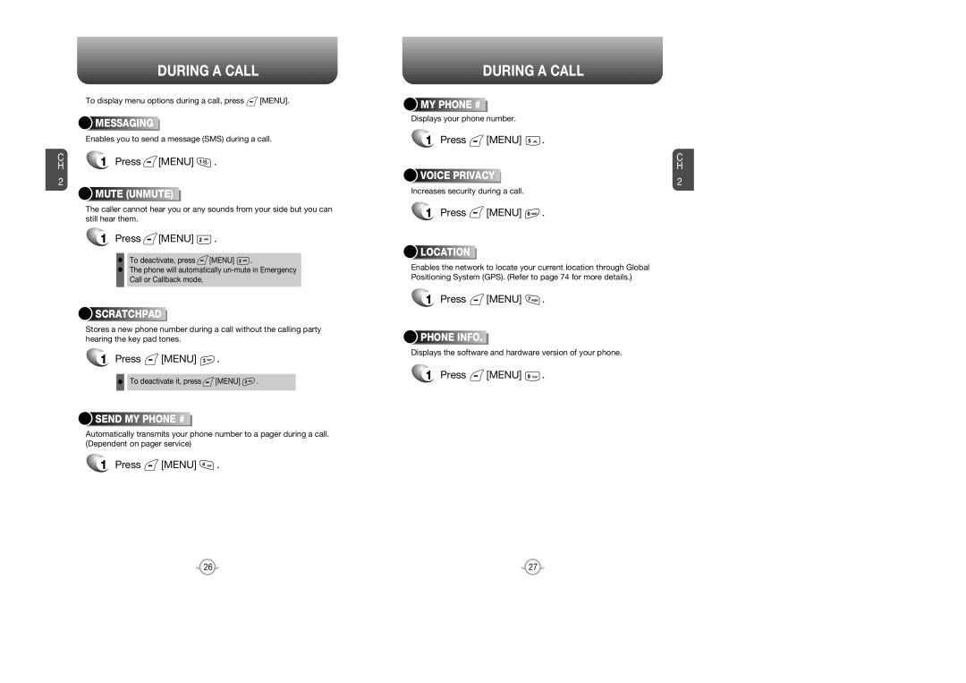 Audiovox CDM 8615 manual During a Call, Press Menu 