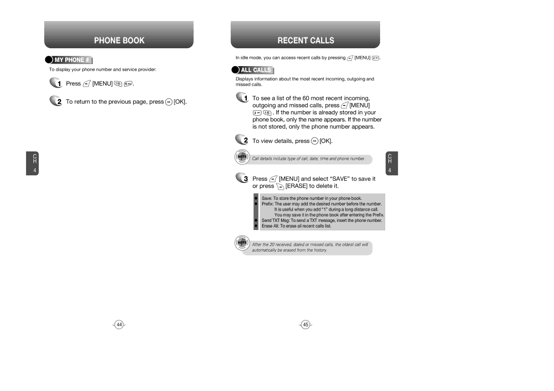 Audiovox CDM 8615 Recent Calls, Press Menu To return to the previous page, press OK, To view details, press OK, ALL Calls 