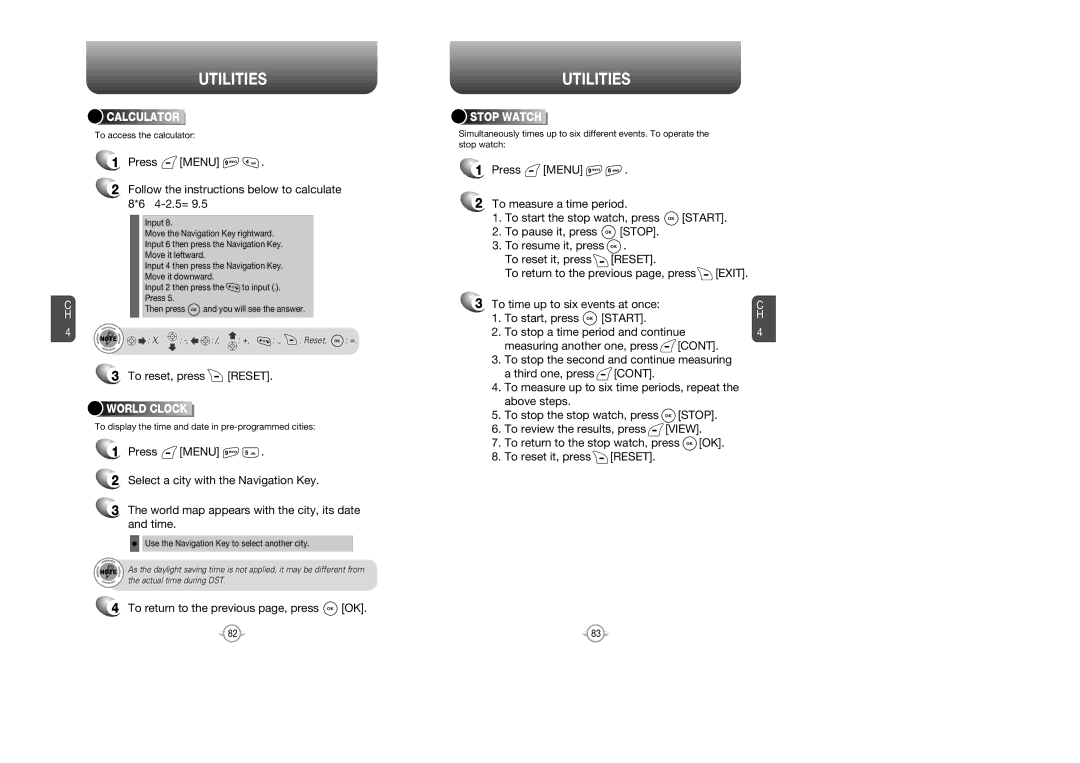 Audiovox CDM 8615 manual To reset, press Reset, Start, Calculator, World Clock, Stop Watch 