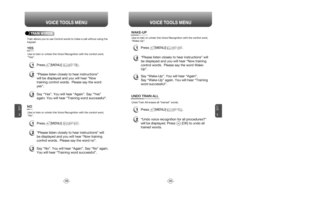 Audiovox CDM 8615 manual Yes, Wake-Up, Undo Train ALL, Train Words 