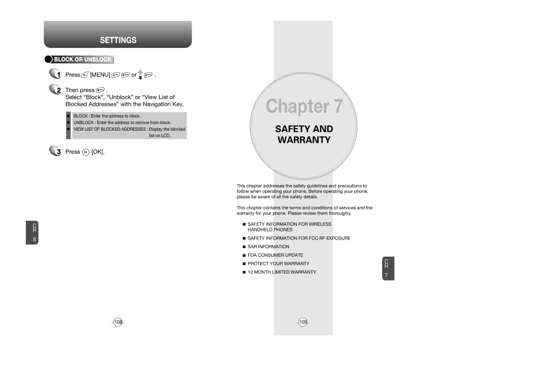 Audiovox CDM 8615 manual Safety Warranty, Block or Unblock 