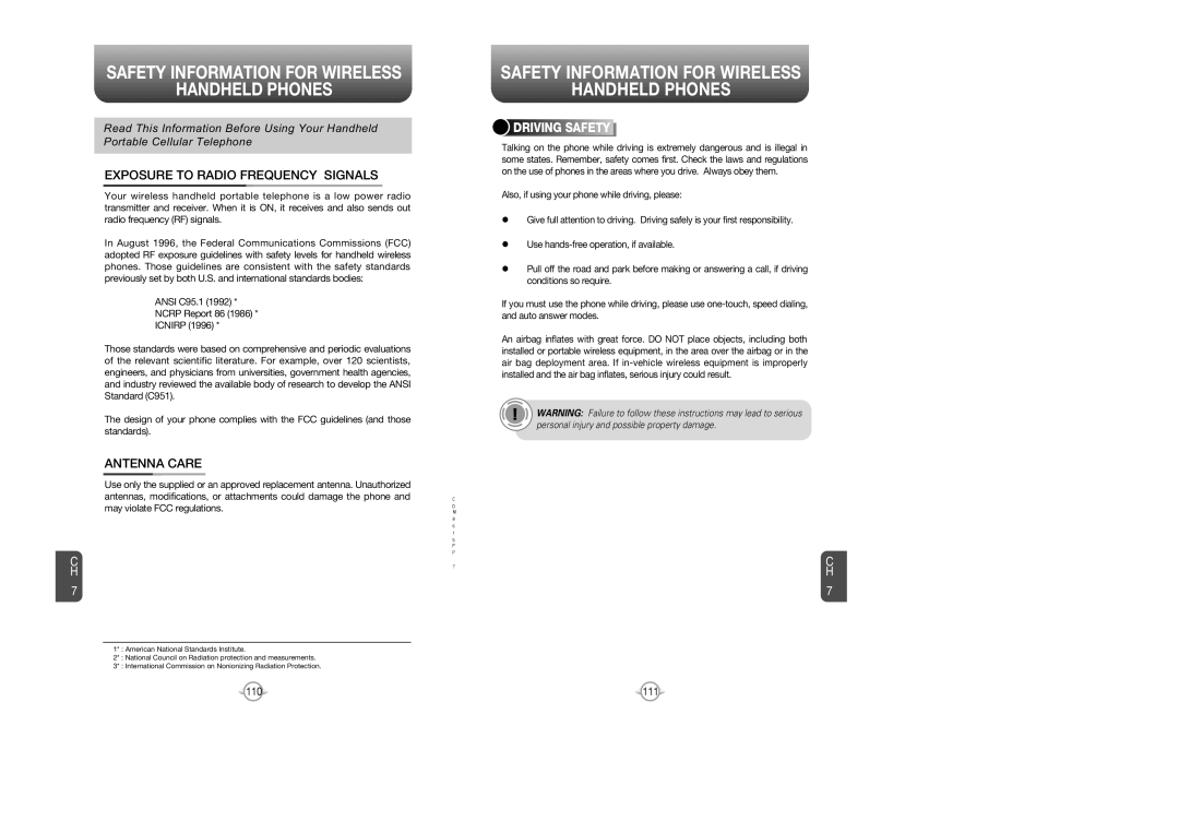 Audiovox CDM 8615 manual Safety Information for Wireless Handheld Phones, Exposure to Radio Frequency Signals, Antenna Care 