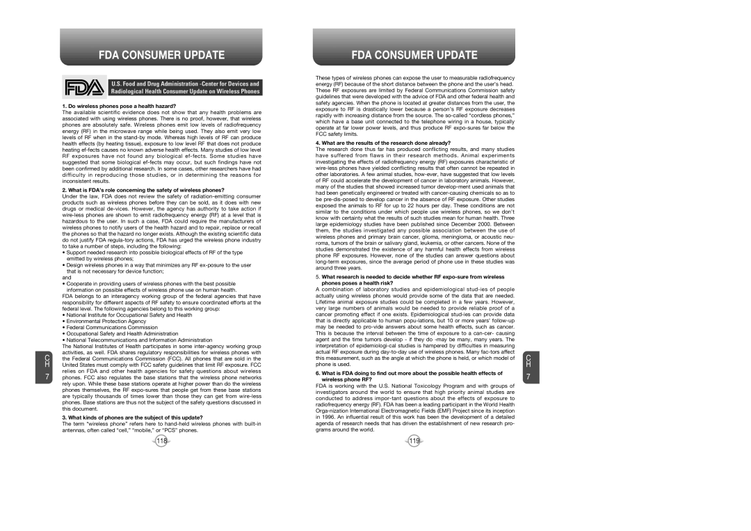 Audiovox CDM 8615 manual FDA Consumer Update, Do wireless phones pose a health hazard? 