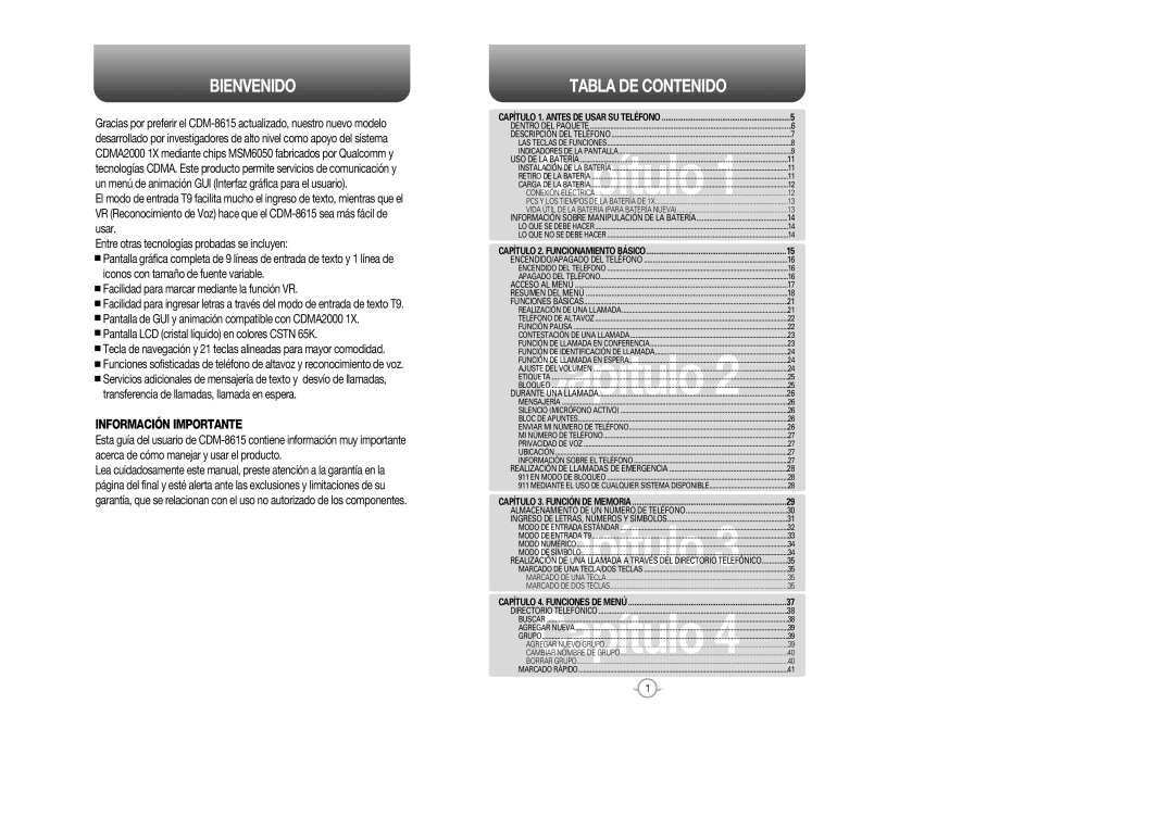 Audiovox CDM 8615 manual Bienvenido, Tabla DE Contenido 