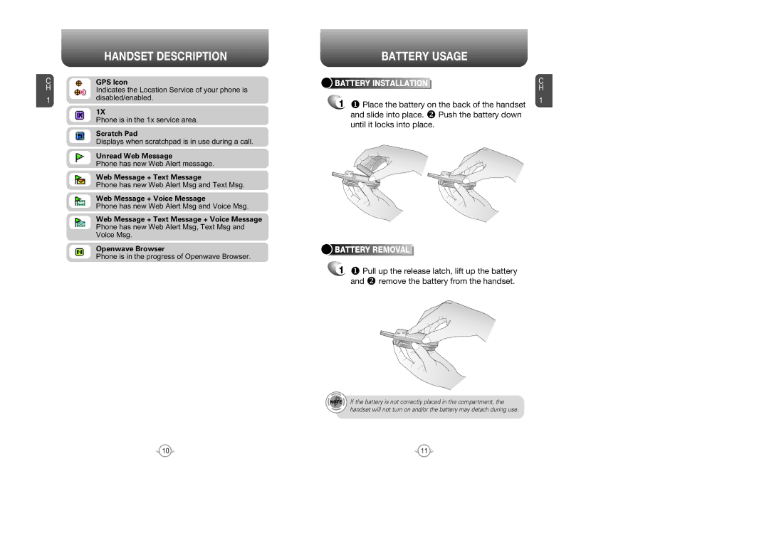 Audiovox CDM 8615 manual Battery Usage, Battery Removal 