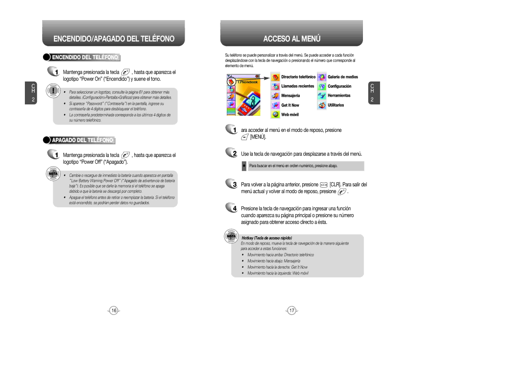 Audiovox CDM 8615 manual ENCENDIDO/APAGADO DEL Teléfono, Acceso AL Menú, Encendido DEL Teléfono, Apagado DEL Teléfono 