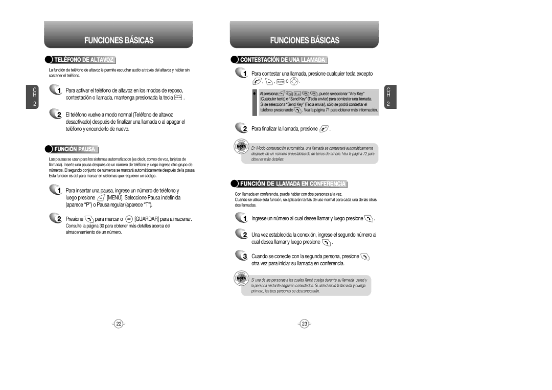 Audiovox CDM 8615 manual Teléfono DE Altavoz, Función Pausa, Contestación DE UNA Llamada, Función DE Llamada EN Conferencia 