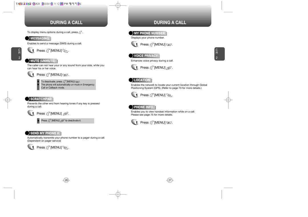 Audiovox CDM 8900, CDM-8900 owner manual During a Call, Press Menu 