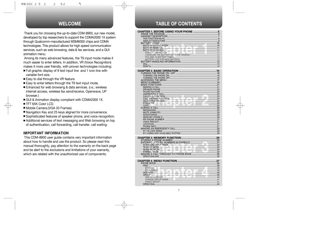 Audiovox CDM-8900, CDM 8900 owner manual Welcome, Table of Contents 