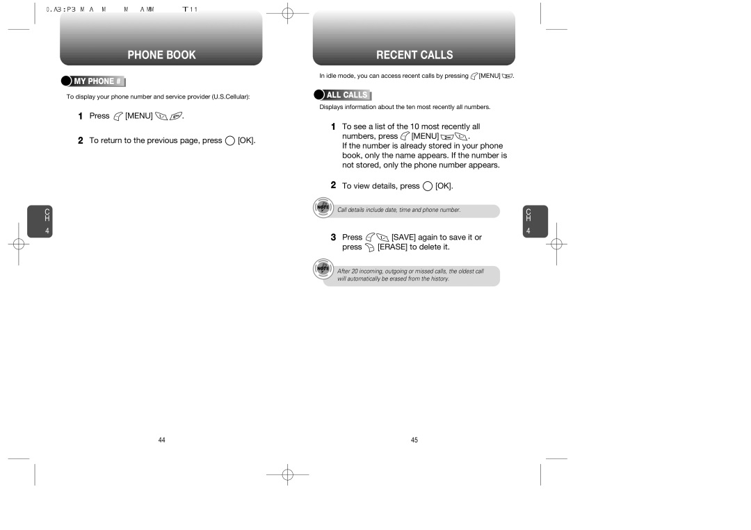 Audiovox CDM-8900, CDM 8900 Recent Calls, Press Menu To return to the previous page, press OK, To view details, press OK 