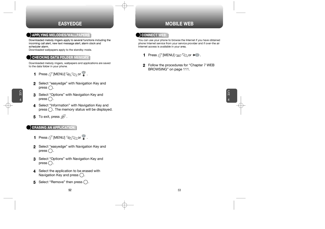 Audiovox CDM-8900 Mobile WEB, To exit, press, Press Menu or Follow the procedures for WEB Browsing on, Connect WEB 