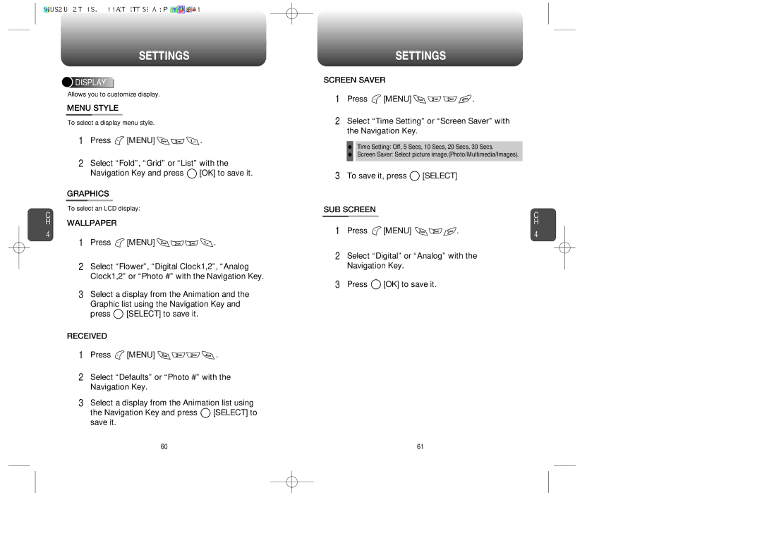 Audiovox CDM-8900, CDM 8900 owner manual Menu Style, Wallpaper, Received, Screen Saver, SUB Screen 