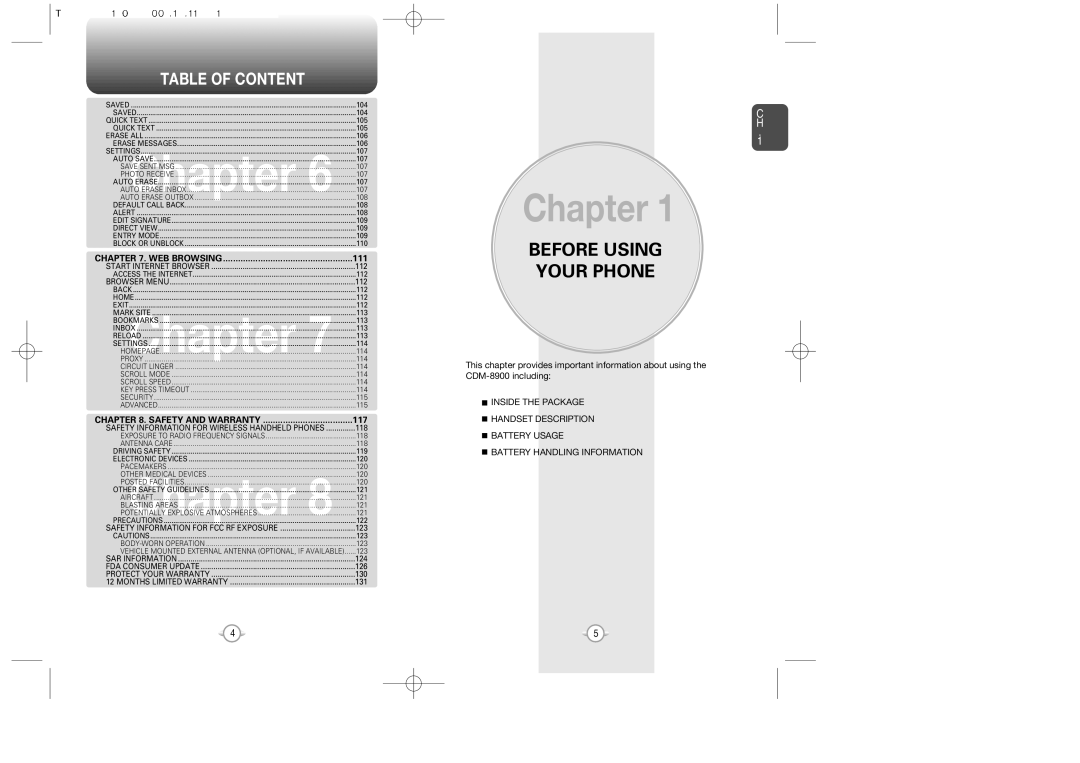 Audiovox CDM-8900, CDM 8900 owner manual AUTOChapter, Table of Content 