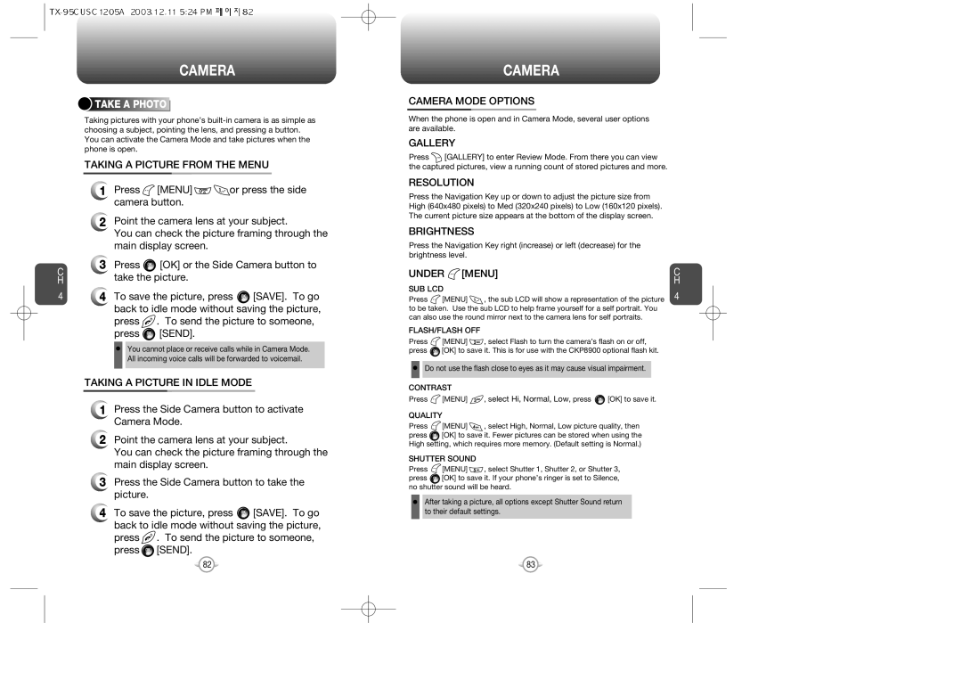 Audiovox CDM 8900, CDM-8900 owner manual Camera 