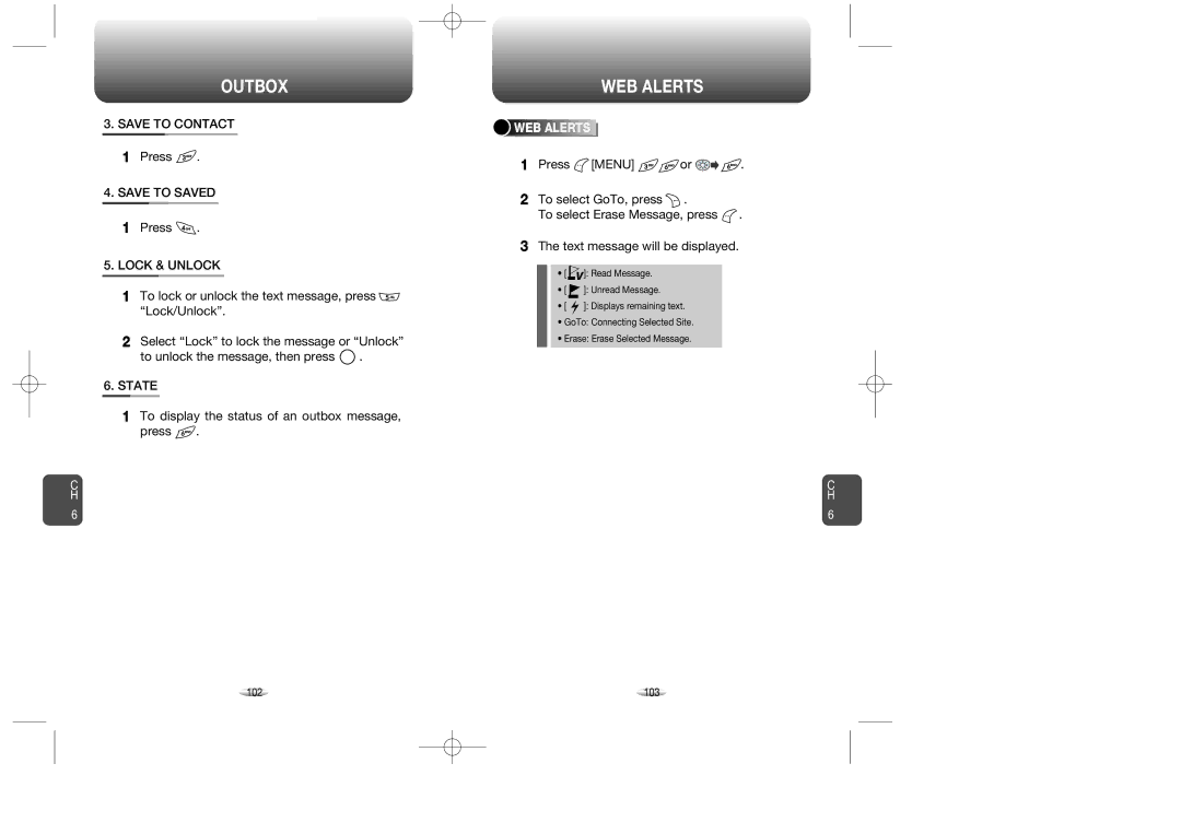 Audiovox CDM 8900, CDM-8900 owner manual WEB Alerts, State, To display the status of an outbox message Press 