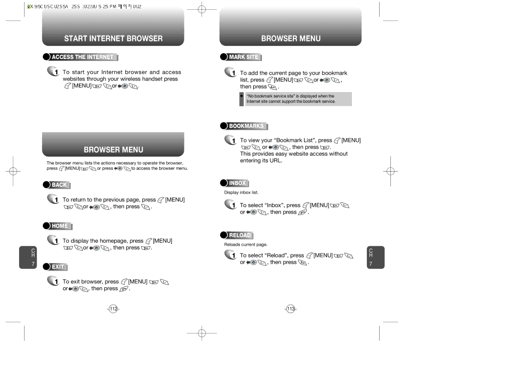 Audiovox CDM-8900, CDM 8900 owner manual Start Internet Browser, Browser Menu 