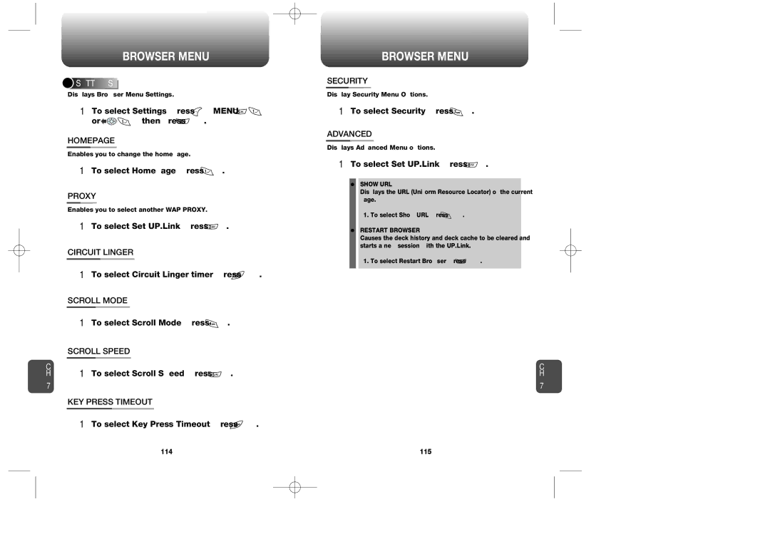 Audiovox CDM 8900 Homepage, Proxy, Circuit Linger, Scroll Mode, Scroll Speed, KEY Press Timeout, Security, Advanced 